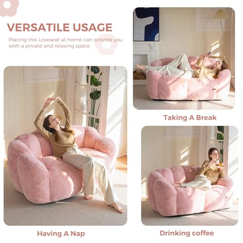 MAXYOYO Floral Shaped Bean Bag Sofa for Adults, Faux Fur, Beige M8911