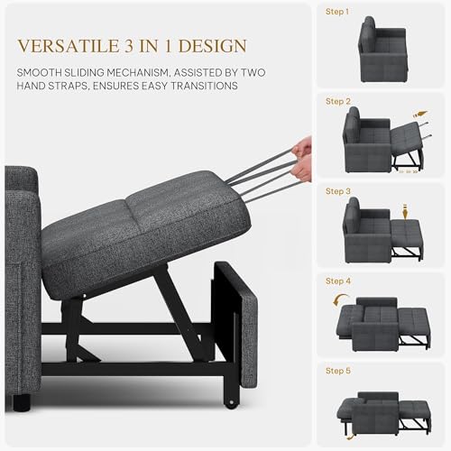 DWVO 55" Convertible Sofa Bed, 3-in-1 Sleeper Sofa with Pull-Out Bed, Linen Futon Couch W749781