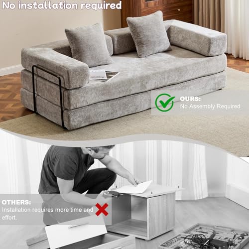 Convertible Floor Sofa Bed with Pillow Back and Armrest, Chenille, Dark Gray N4509