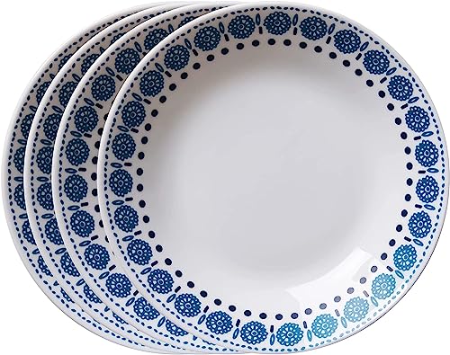 Corelle MilkGlass 4-Piece 8.5" Pasta Bowl Plate Set, Azure Medallion J73416
