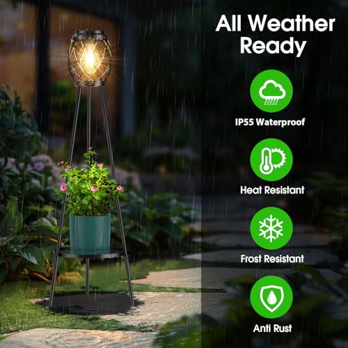 2 Pack Solar Lights Outdoor with Plant Stands - Metal Tripod Patio Decor M835880