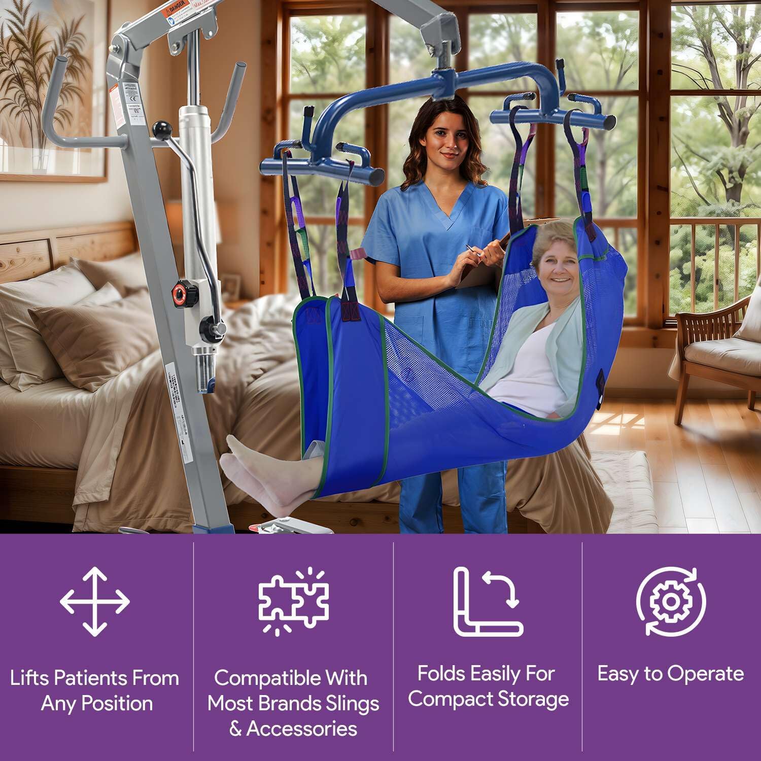Hydraulic Patient Lift for Home Use, 400 lb Capacity, Manual Full Body Lifter A835
