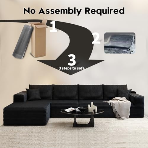 Cloud Modular Sectional Sofa with Ottoman, U Shaped, Black M332378