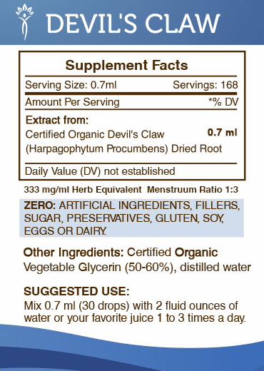 Devil's Claw Tincture Alcohol-Free Extract, Organic, 2x4 oz Y58169