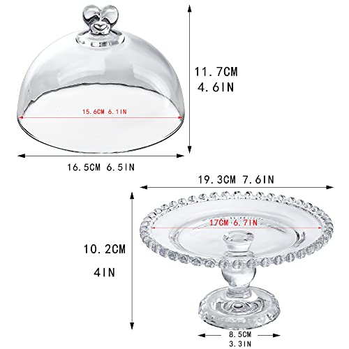 7" Crystal Cake Plate with Dome, Glass Serving Platter with Lid R996