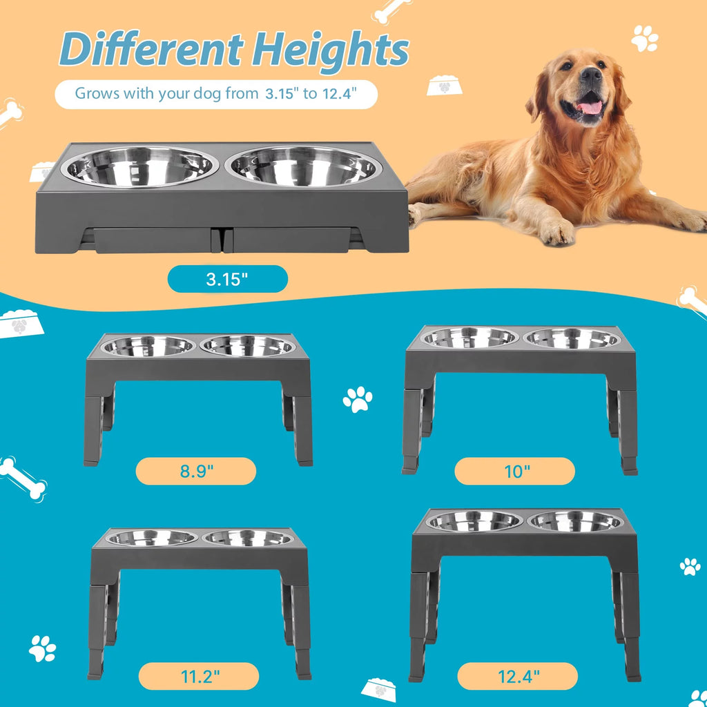 ZALALOVA Elevated Dog Bowls Stand with 2 Stainless Steel Dishes, Adjustable Height for Medium and Large Dogs G801