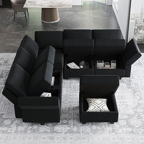 Belffin Modular Velvet Sectional Sofa with Chaise Lounge and Storage, Grey T418154