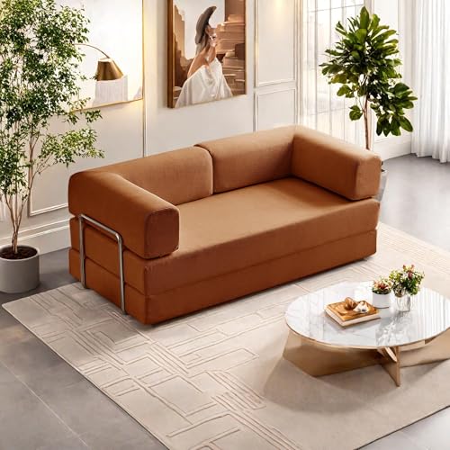 Convertible Floor Sofa Bed with Pillow Back and Armrest, Chenille, Dark Gray N4509