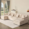 U Shaped Modular Sectional Sofa with Ottoman, Chenille, Black P2121