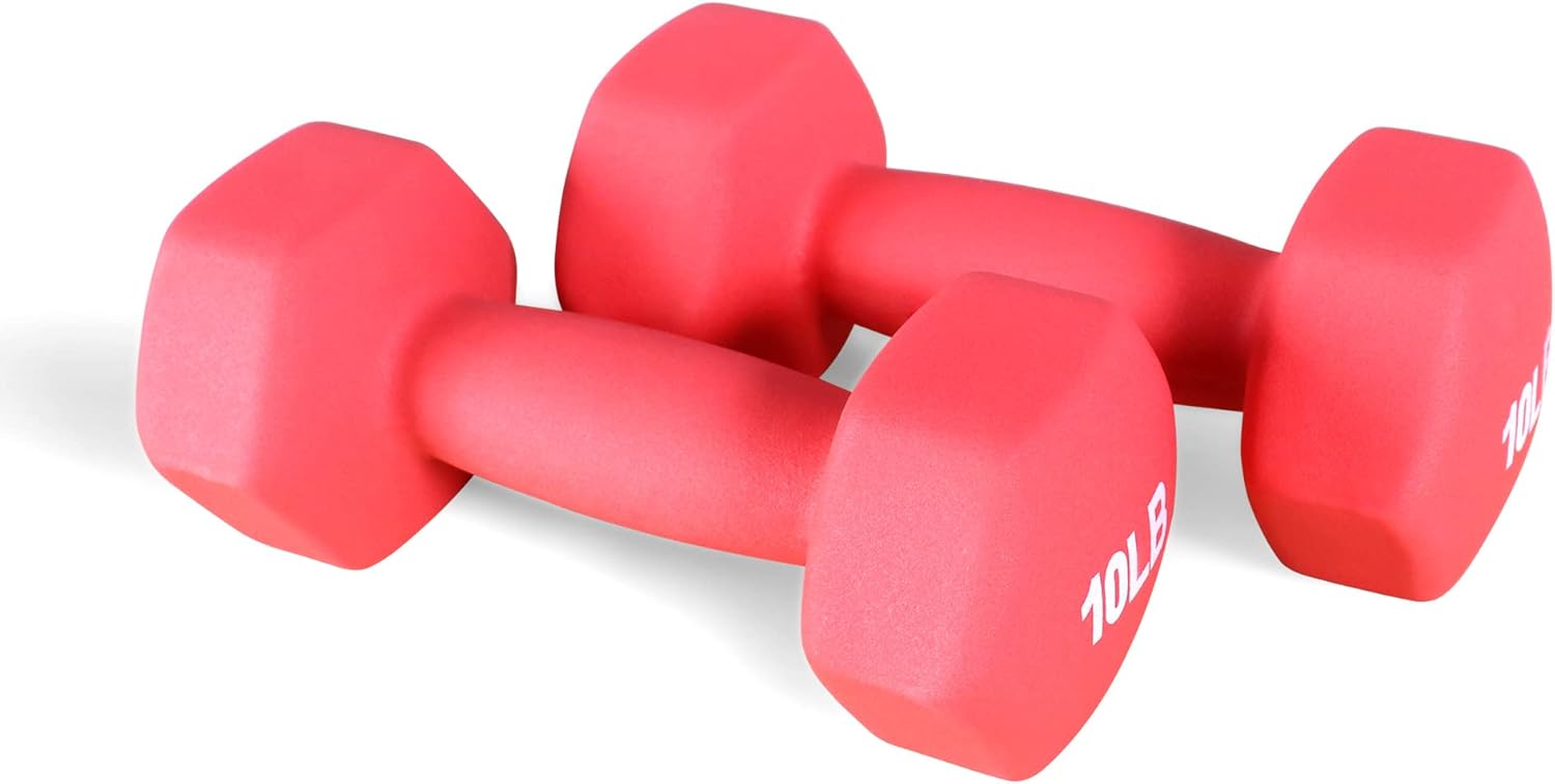 Signature Fitness Set of 2 Neoprene Dumbbell Hand Weights, Anti-Slip, Hex Shape, 10-Pound Pair H25195