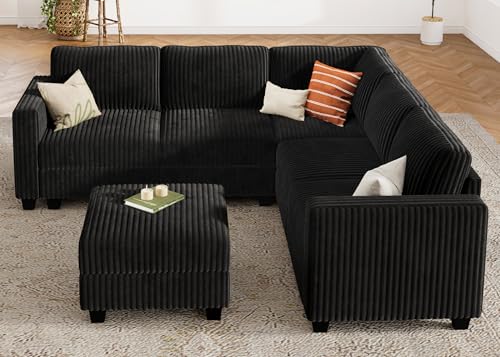 HONBAY Corduroy Modular Sectional Couch with Storage, Dark Gray A586576
