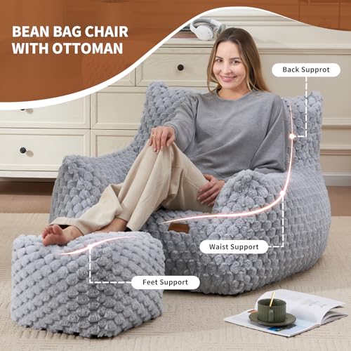 Big Bean Bag Chair for Adults with Foot Rest, Indoor Lounge Sofa P643