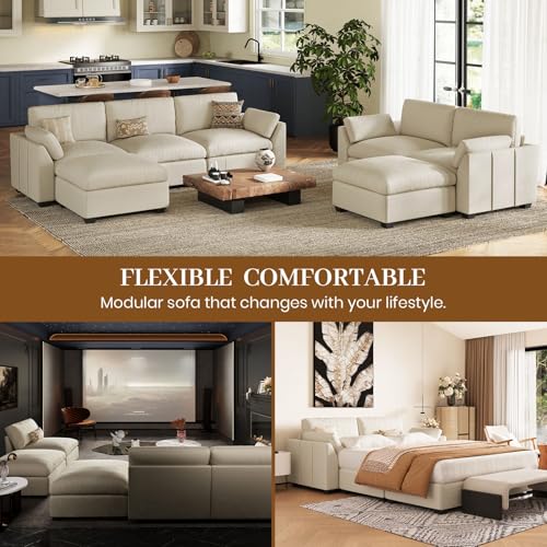 Belffin Extra Large Modular Sectional Sofa, 4-Seater L Shaped Velvet Couch, Black A1471