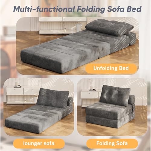 Homall Folding Sofa Bed with Headrest & Lumbar Pillow, Chenille Fabric, White M9437