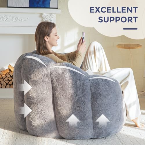MAXYOYO Floral Shaped Bean Bag Sofa for Adults, Faux Fur, Beige M8911