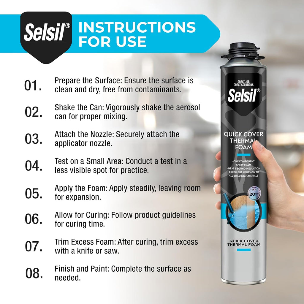 Selsil Spray Foam Insulation 12 Pack - Thermal & Sound Insulation for Walls, Roof, Hard-to-Reach Areas, 25 oz E97181