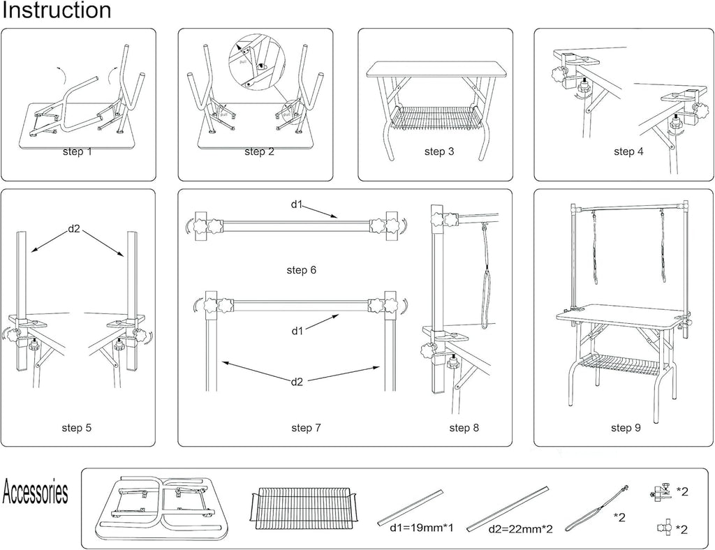 36" Folding Dog Grooming Table with Adjustable Arm, Stainless Steel Frame, Pink Z92852