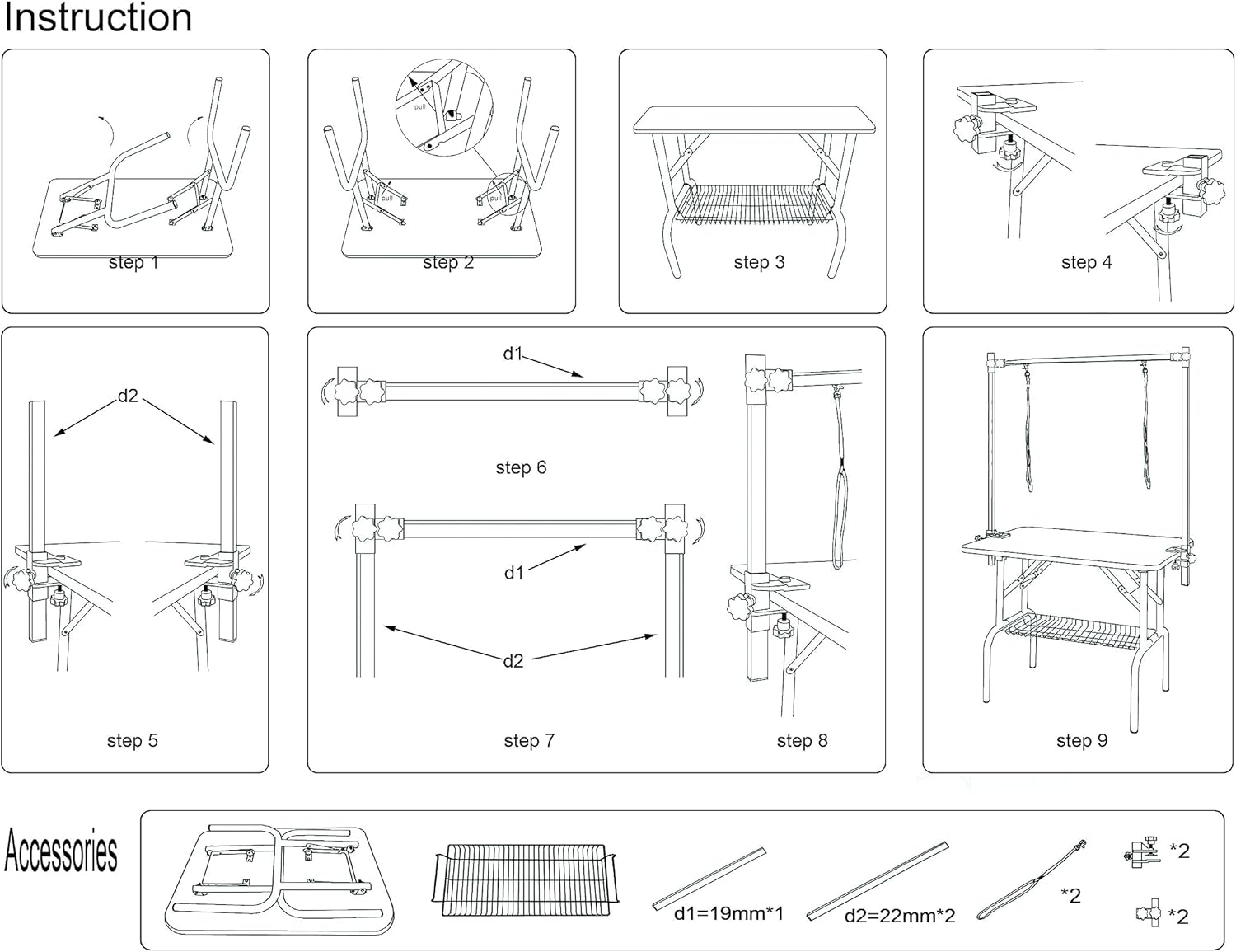 36" Folding Dog Grooming Table with Adjustable Arm, Stainless Steel Frame, Pink Z92852