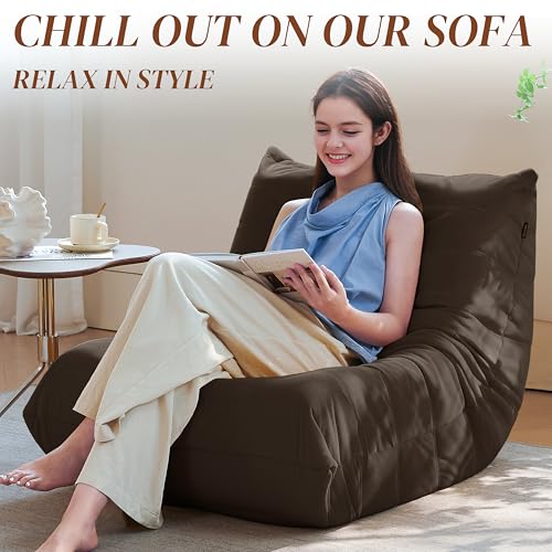 Bean Bag Chair for Adults Suede Microfiber Fireside Floor Chair 3-Seater Beige F151744