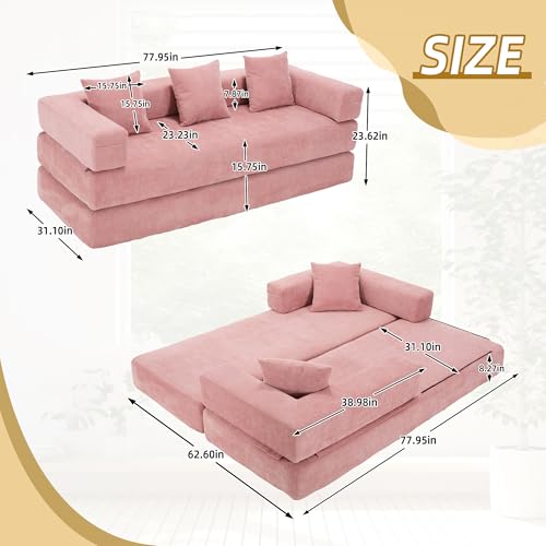 Corduroy Convertible Sleeper Sofa Bed with Pillow, Beige S401207