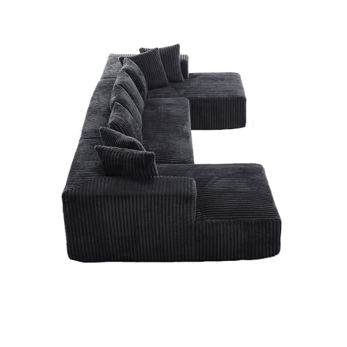131" Modular Sectional Sofa Cloud Couch, Corduroy Memory Foam Black O10952