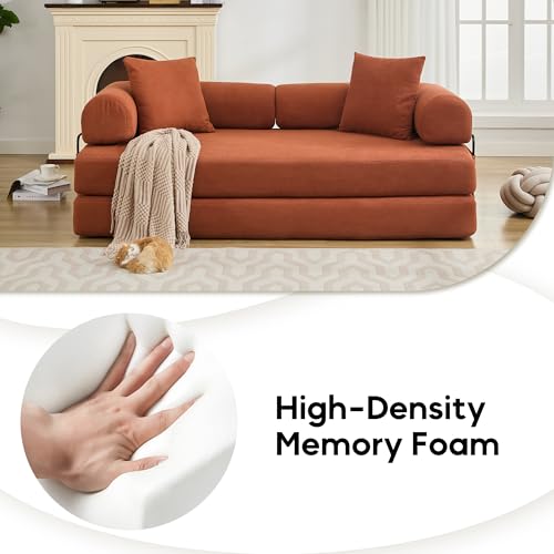 Corduroy Convertible Sleeper Sofa Bed with Pillow, Beige S401207