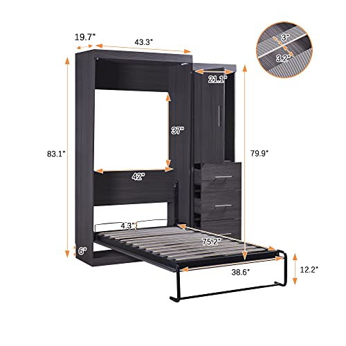 SOFTSEA Twin Murphy Bed Wood Wall Bed Foldable Cabinet Z16864