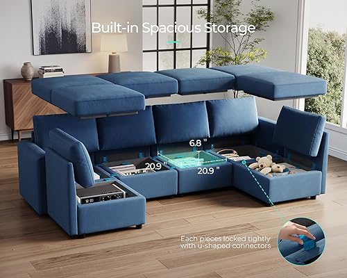 LINSY HOME Modular U Shaped Sectional Sofa with Storage, Blue M8981