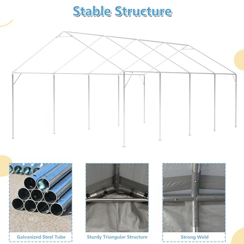Carport 20x12ft 2-in-1 Portable Garage Heavy-Duty Waterproof with Ventilated Windows D99656