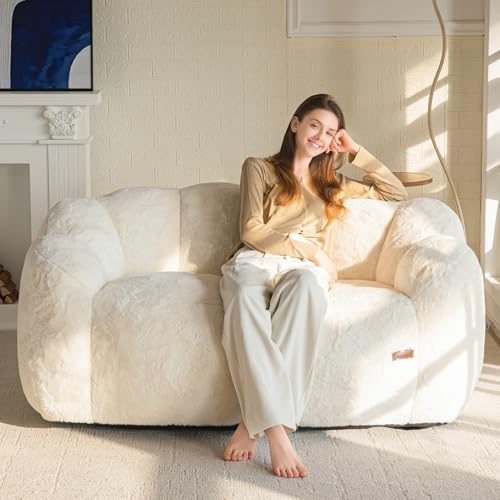 MAXYOYO Floral Shaped Bean Bag Sofa for Adults, Faux Fur, Beige M8911
