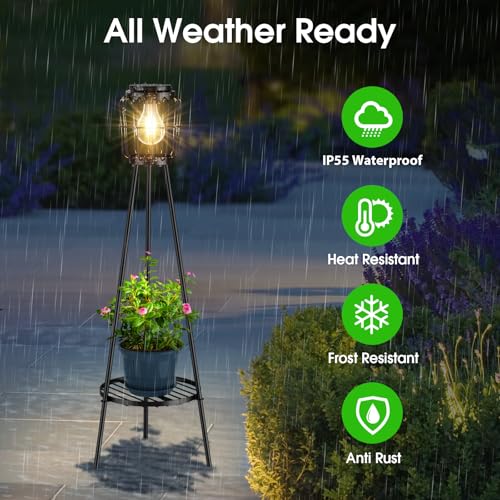 2 Pack Solar Lights Outdoor with Plant Stands - Metal Tripod Patio Decor M835880