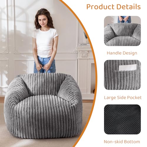 BYBYME Giant Bean Bag Chair for Adults, Floor Sofa, Grey V6052