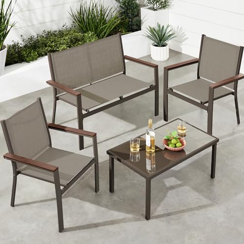 Best Choice Products 4-Piece Textilene Patio Conversation Set with Steel Frame, Taupe/Charcoal T8603
