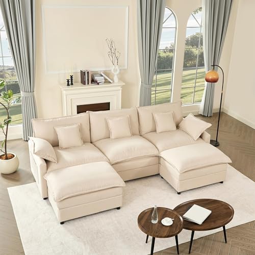U Shaped Modular Sectional Sofa with Ottoman, Chenille, Black P2121