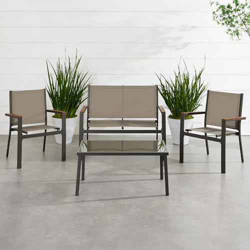 Best Choice Products 4-Piece Textilene Patio Conversation Set with Steel Frame, Taupe/Charcoal T8603