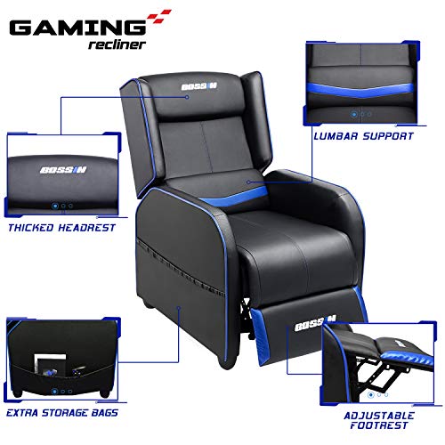 LEMBERI Gaming Recliner Chair PU Leather Ergonomic Racing Style Grey B4055