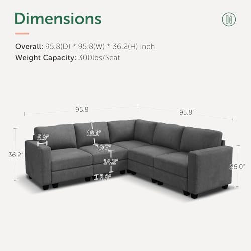 HONBAY Corduroy Modular Sectional Couch with Storage, Dark Gray A586576