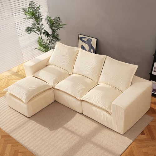 Comfy Cloud Couch with L-Shape Chaise, Modular Sectional Sofa in a Box, Soft Corduroy, Black U67688