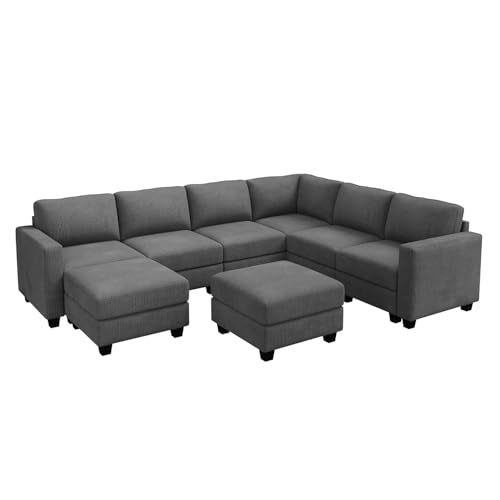 HONBAY Corduroy Modular Sectional Couch with Storage, Dark Gray A586576