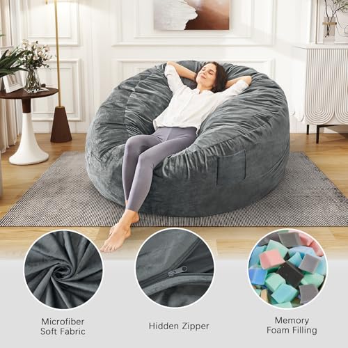 Giant Bean Bag Chair for Adults Convertible Bed with Microfiber Cover Charcoal G62613