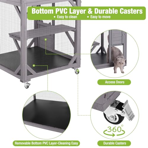 GUTINNEEN Cat House Outdoor Cage Cat Enclosure on Wheels with Resting Box X561