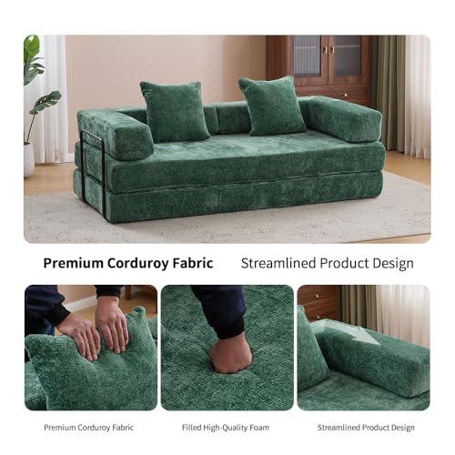 Corduroy Convertible Sleeper Sofa Bed with Pillow, Beige S401207
