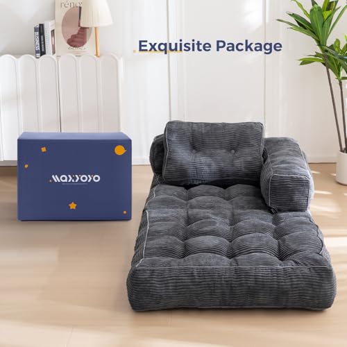 MAXYOYO Folding Sofa Bed L-Shaped Convertible Sleeper Couch with Pillow, Dark Grey X9070