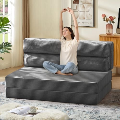 Folding Sofa Bed Convertible Sleeper Chair with Pillow, Grey D49904