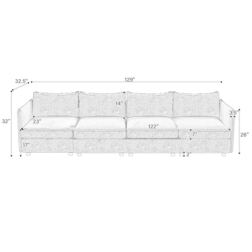 Oversized Modular Sectional Sofa with Movable Ottomans, U-Shaped Chenille J2923