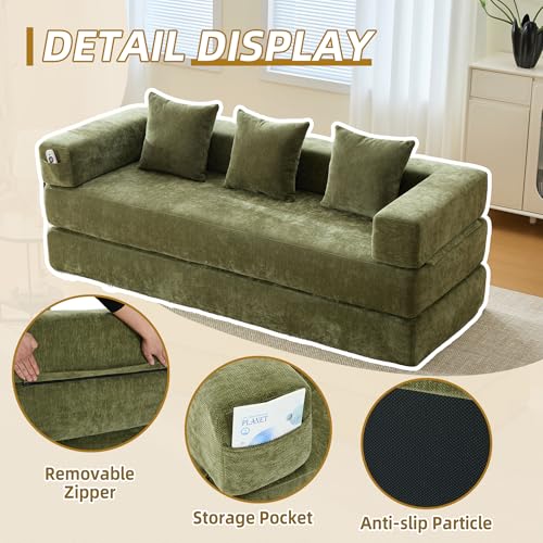 Corduroy Convertible Sleeper Sofa Bed with Pillow, Beige S401207