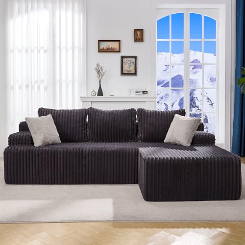 Modular Sectional Sofa L-Shape Couch with Oversized Chaise, Grey Stripe I49459