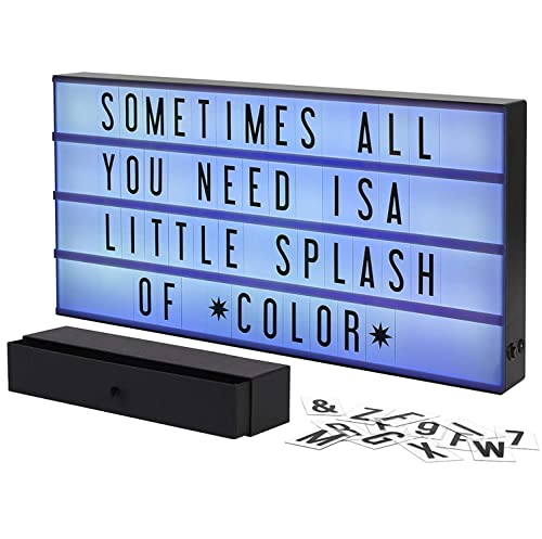 My Cinema Lightbox - The Mini Rainbow Color Changing light up letter board Sign with 100 Letters and Symbols, 3 Modes - Pure White, RGB Color Change and Freeze - Powered by Battery or USB - 8"x6"