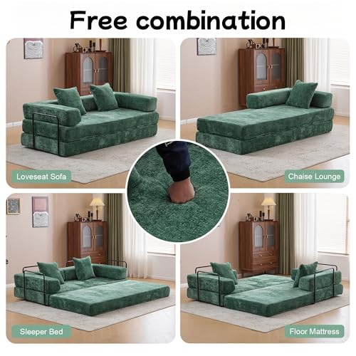 Convertible Floor Sofa Bed with Pillow Back and Armrest, Chenille, Dark Gray N4509