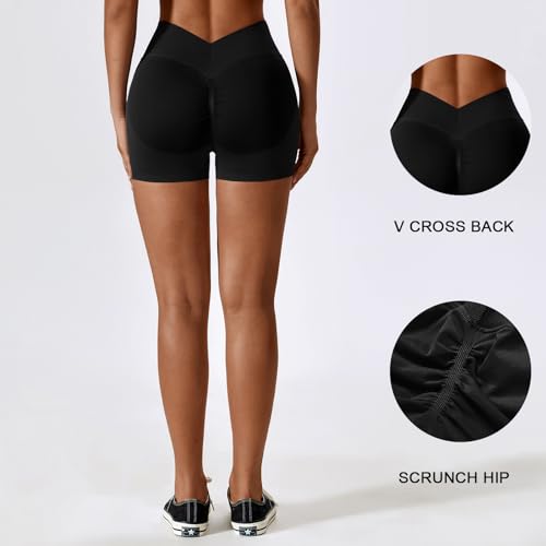 Adisputent Butt Lifting Workout Shorts for Women V Cross Back Seamless High Waisted A322894
